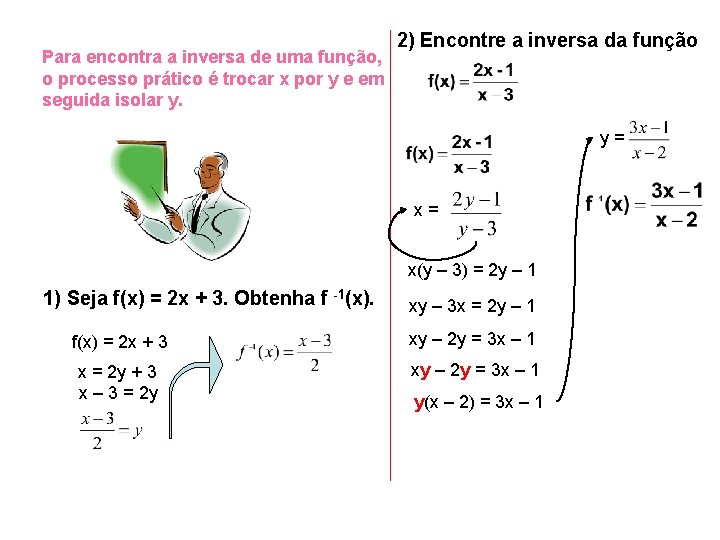 Para encontra a inversa de uma função, o processo prático é trocar x por Para encontra a inversa de uma função, o processo prático é trocar x por