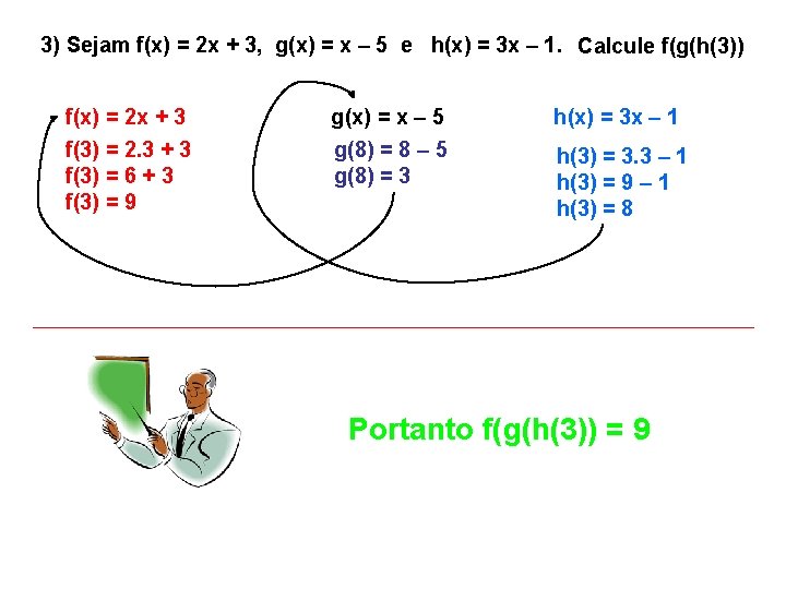3) Sejam f(x) = 2 x + 3, g(x) = x – 5 e 3) Sejam f(x) = 2 x + 3, g(x) = x – 5 e