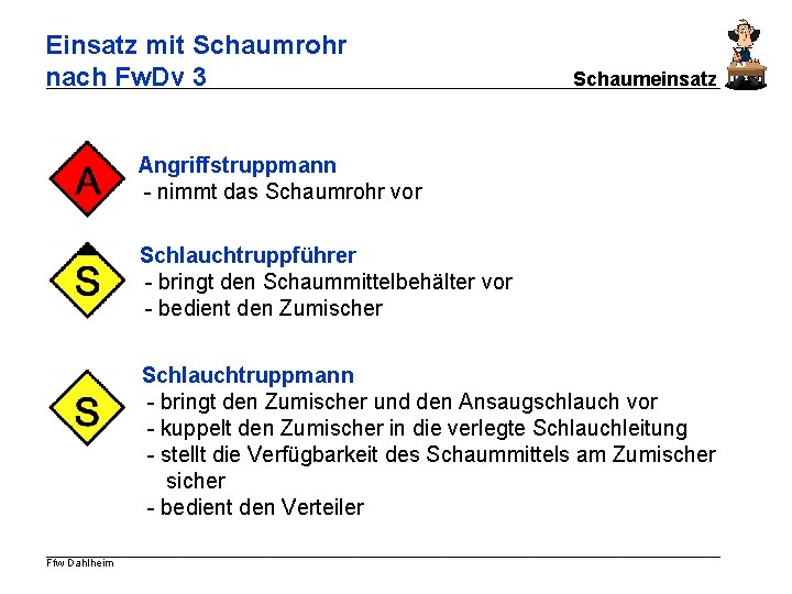 Einsatz mit Schaumrohr nach Fw. Dv 3 Schaumeinsatz Angriffstruppmann - nimmt das Schaumrohr vor