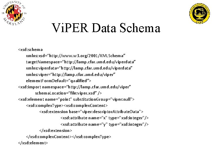 Vi. PER Data Schema <xsd: schema xmlns: xsd=“http: //www. w 3. org/2001/XMLSchema” target. Namespace=“http: