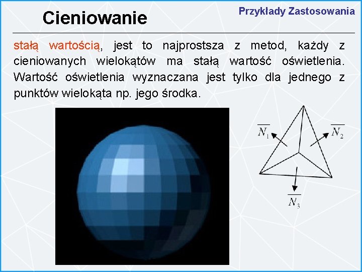 Cieniowanie Przykłady Zastosowania stałą wartością, jest to najprostsza z metod, każdy z cieniowanych wielokątów