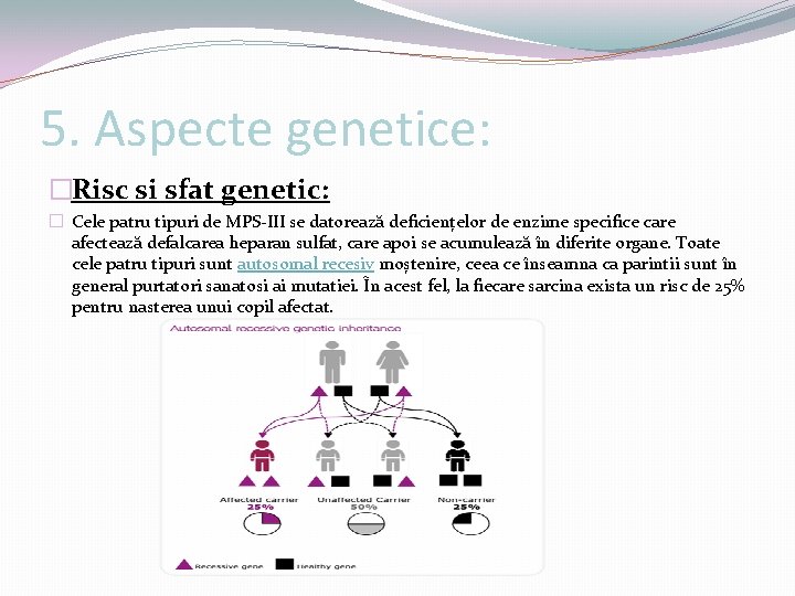 5. Aspecte genetice: �Risc si sfat genetic: � Cele patru tipuri de MPS-III se