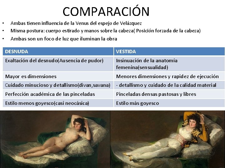 COMPARACIÓN • • Ambas tienen influencia de la Venus del espejo de Velázquez Misma