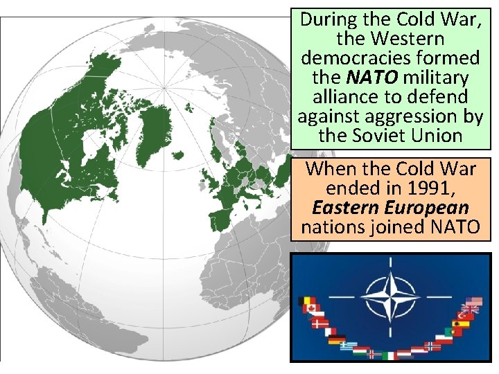 During the Cold War, the Western democracies formed the NATO military alliance to defend During the Cold War, the Western democracies formed the NATO military alliance to defend