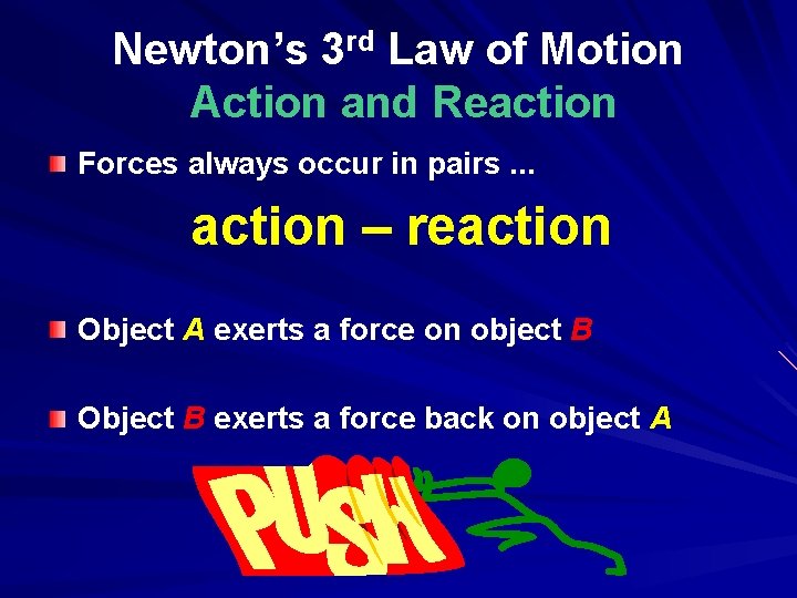 Newton’s 3 rd Law of Motion Action and Reaction Forces always occur in pairs.