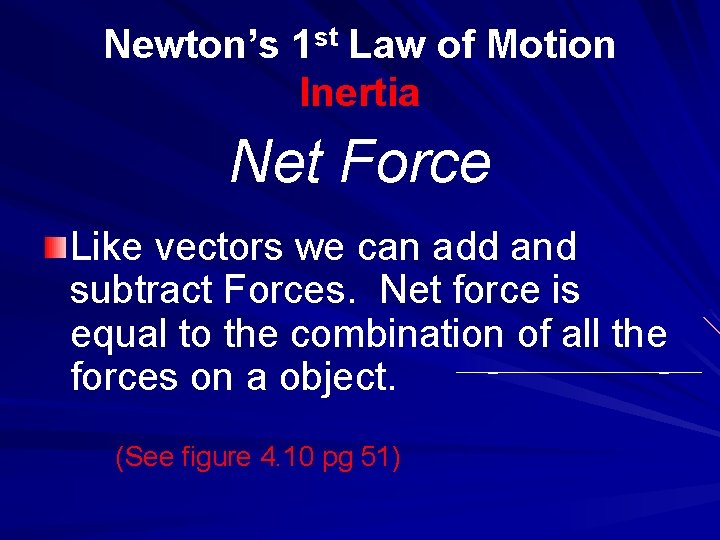 Newton’s 1 st Law of Motion Inertia Net Force Like vectors we can add