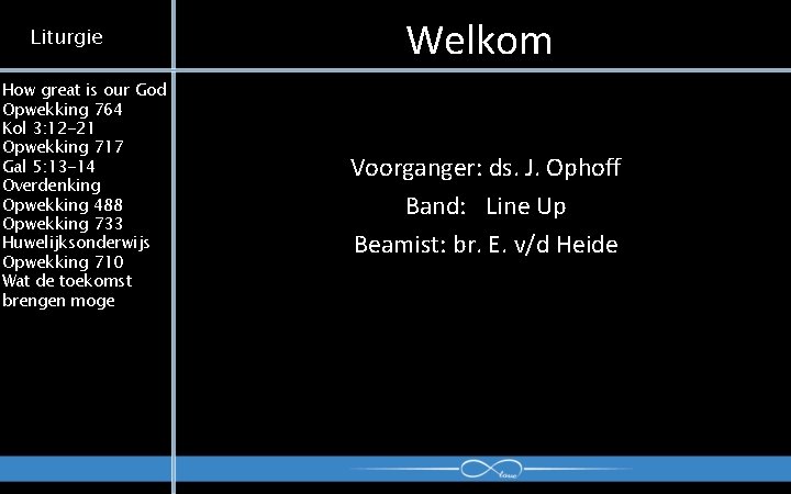 Liturgie How great is our God Opwekking 764 Kol 3: 12 -21 Opwekking 717