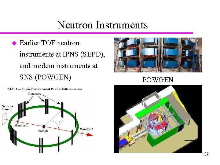 Neutron Instruments u Earlier TOF neutron instruments at IPNS (SEPD), and modern instruments at