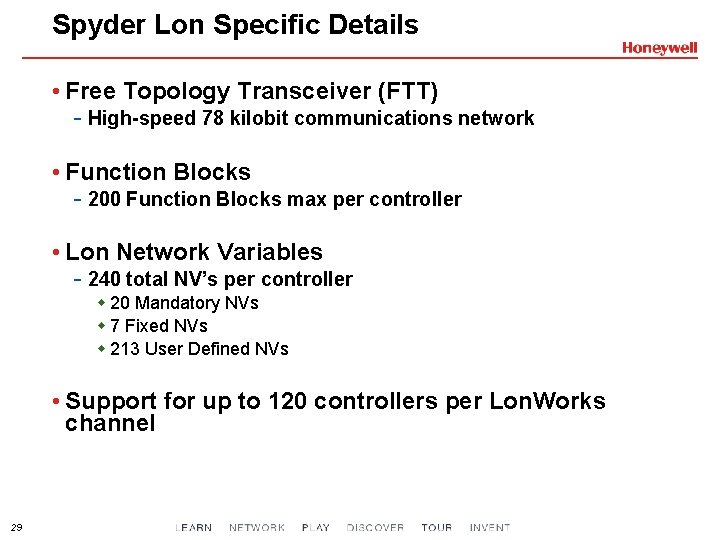 Spyder Lon Specific Details • Free Topology Transceiver (FTT) - High-speed 78 kilobit communications