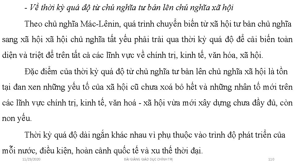 - Về thời kỳ quá độ từ chủ nghĩa tư bản lên chủ nghĩa