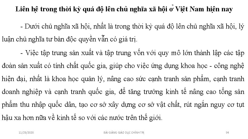 Liên hê trong thời kỳ quá độ lên chủ nghĩa xã hội ơ Viê