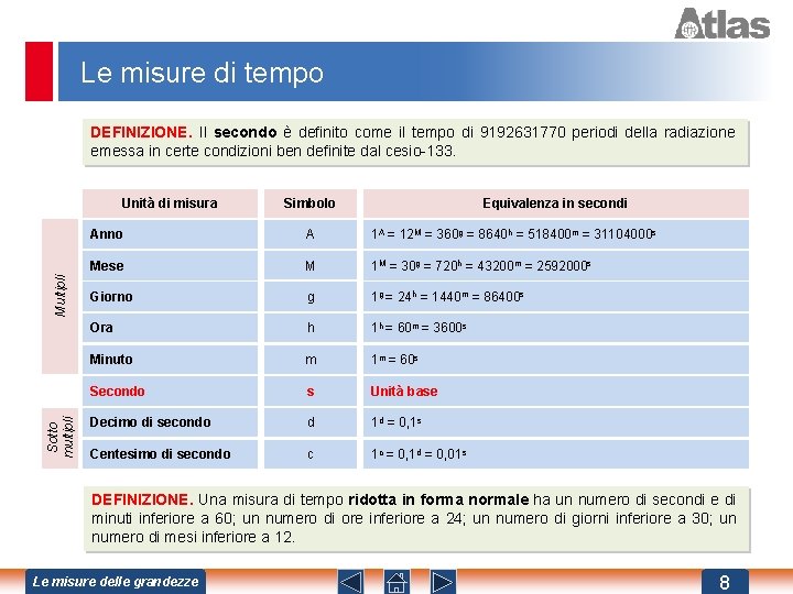 Le misure di tempo DEFINIZIONE. Il secondo è definito come il tempo di 9192631770