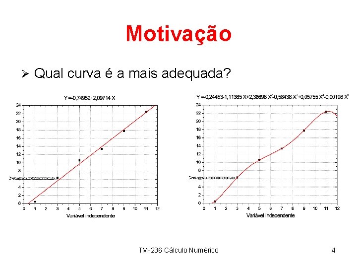 Motivação Ø Qual curva é a mais adequada? TM-236 Cálculo Numérico 4 