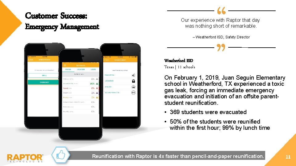 Customer Success: Emergency Management Our experience with Raptor that day was nothing short of