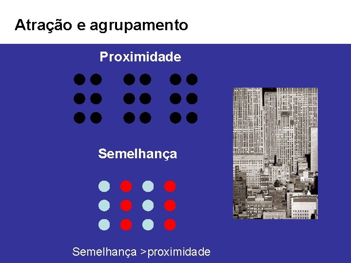 Atração e agrupamento Proximidade Semelhança >proximidade 