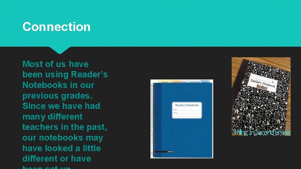 Connection Most of us have been using Reader’s Notebooks in our previous grades. Since