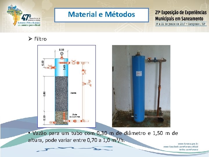Material e Métodos Ø Filtro • Vazão para um tubo com 0, 30 m