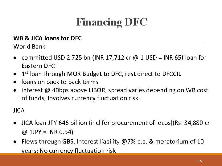 Financing DFC WB & JICA loans for DFC World Bank committed USD 2. 725