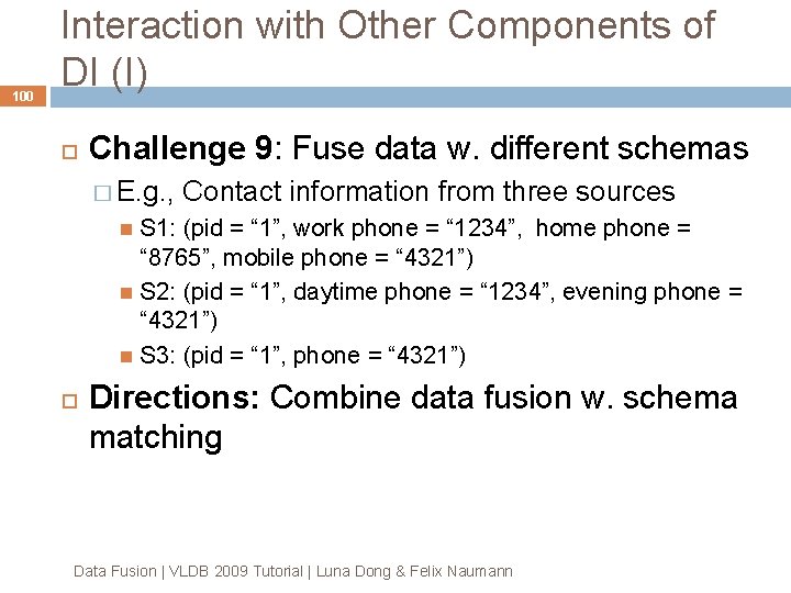 100 Interaction with Other Components of DI (I) Challenge 9: Fuse data w. different 100 Interaction with Other Components of DI (I) Challenge 9: Fuse data w. different