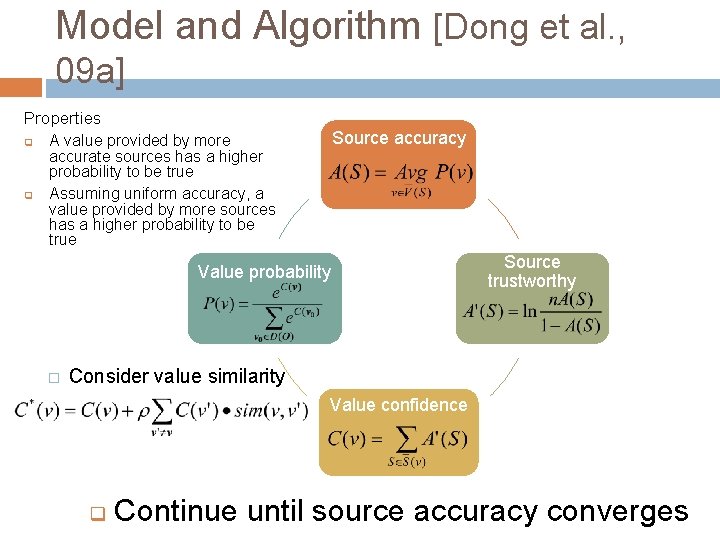 Model and Algorithm [Dong et al. , 09 a] Properties q q Source accuracy