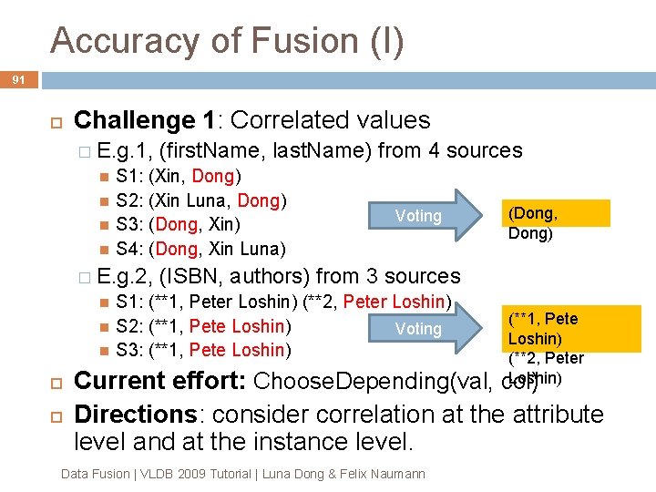 Accuracy of Fusion (I) 91 Challenge 1: Correlated values � E. g. 1, (first. Accuracy of Fusion (I) 91 Challenge 1: Correlated values � E. g. 1, (first.