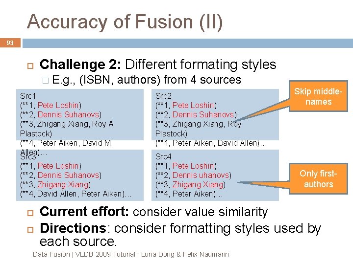Accuracy of Fusion (II) 93 Challenge 2: Different formating styles � E. g. , Accuracy of Fusion (II) 93 Challenge 2: Different formating styles � E. g. ,