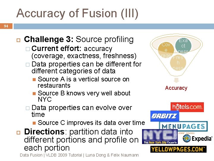 Accuracy of Fusion (III) 94 Challenge 3: Source profiling � Current effort: accuracy (coverage, Accuracy of Fusion (III) 94 Challenge 3: Source profiling � Current effort: accuracy (coverage,