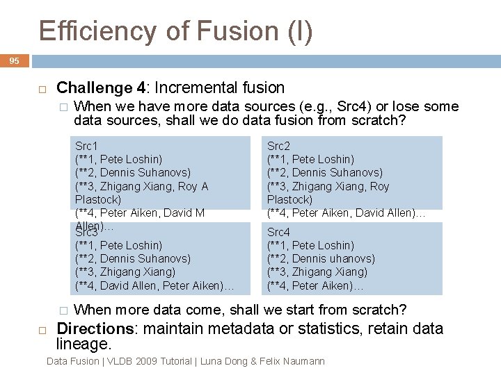 Efficiency of Fusion (I) 95 Challenge 4: Incremental fusion � When we have more Efficiency of Fusion (I) 95 Challenge 4: Incremental fusion � When we have more