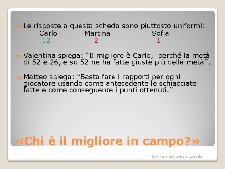  Le risposte a questa scheda sono piuttosto uniformi: Carlo Martina Sofia 12 2