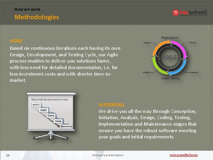 How we work Methodologies AGILE Based on continuous iterations each having its own Design,