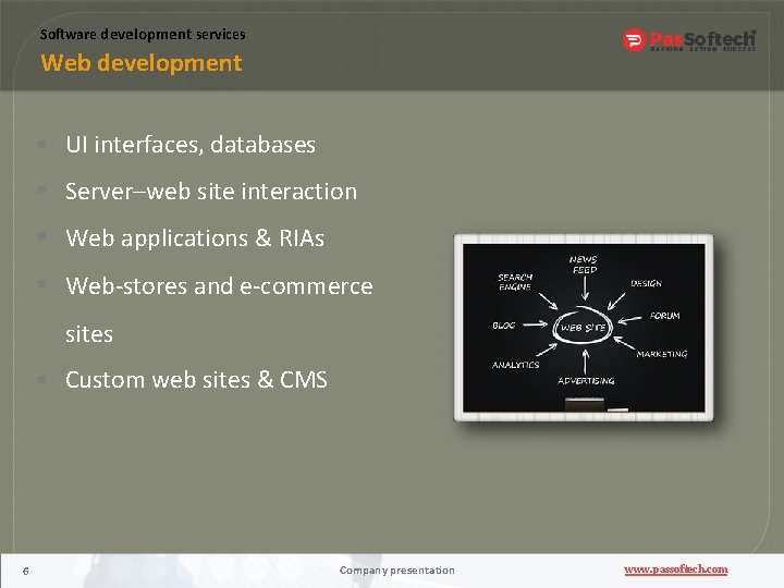 Software development services Web development UI interfaces, databases Server–web site interaction Web applications &