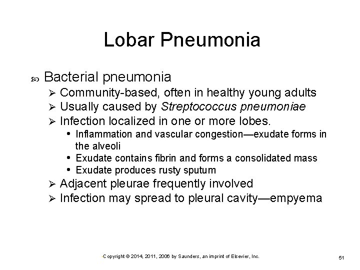 Lobar Pneumonia Bacterial pneumonia Ø Ø Ø Community-based, often in healthy young adults Usually
