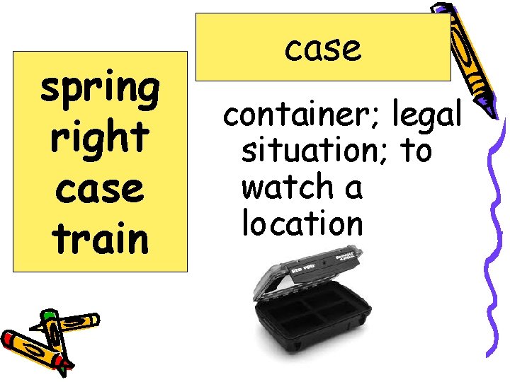 spring right case train case container; legal situation; to watch a location 