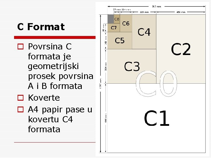 C Format o Povrsina C formata je geometrijski prosek povrsina A i B formata