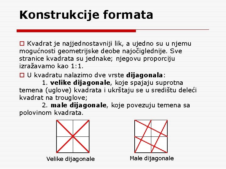 Konstrukcije formata o Kvadrat je najjednostavniji lik, a ujedno su u njemu mogućnosti geometrijske