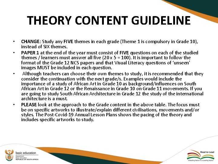 THEORY CONTENT GUIDELINE • • CHANGE: Study any FIVE themes in each grade (Theme