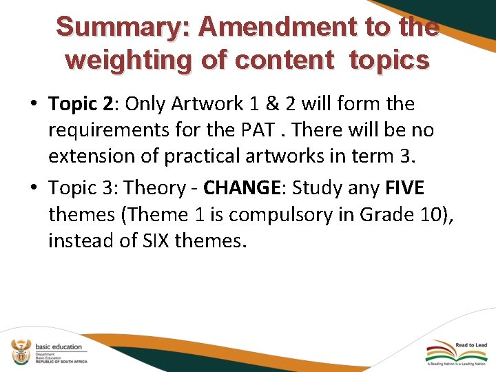 Summary: Amendment to the weighting of content topics • Topic 2: Only Artwork 1