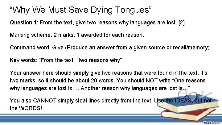 “Why We Must Save Dying Tongues” Question 1: From the text, give two reasons