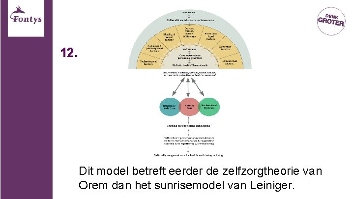 12. Dit model betreft eerder de zelfzorgtheorie van Orem dan het sunrisemodel van Leiniger. 12. Dit model betreft eerder de zelfzorgtheorie van Orem dan het sunrisemodel van Leiniger.