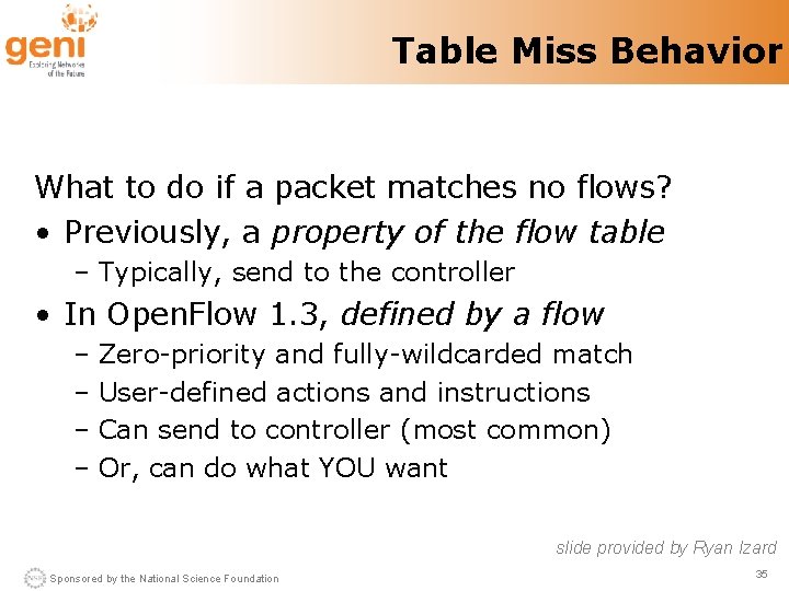 Table Miss Behavior What to do if a packet matches no flows? • Previously,