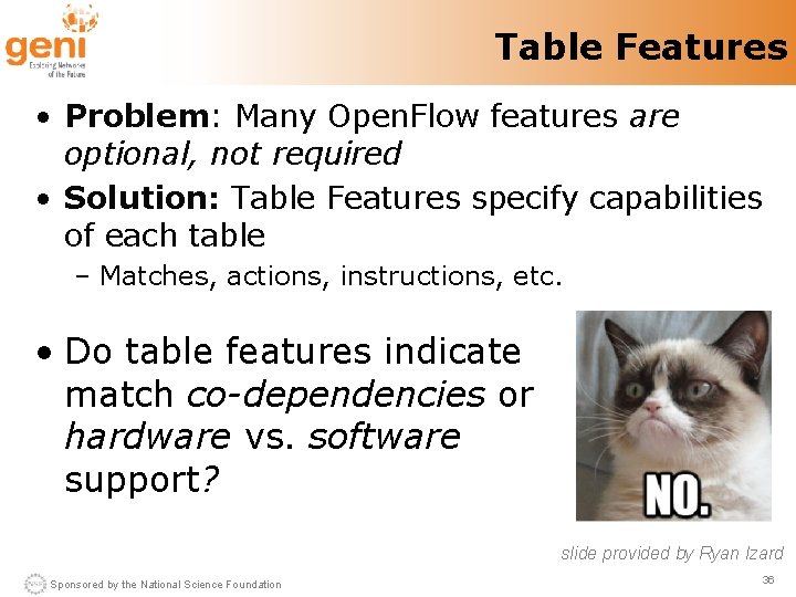 Table Features • Problem: Many Open. Flow features are optional, not required • Solution: