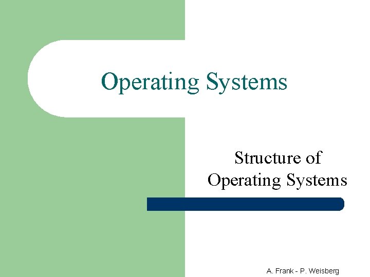 Operating Systems Structure of Operating Systems A. Frank - P. Weisberg 