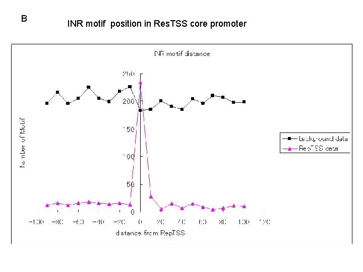 B INR motif position in Res. TSS core promoter 