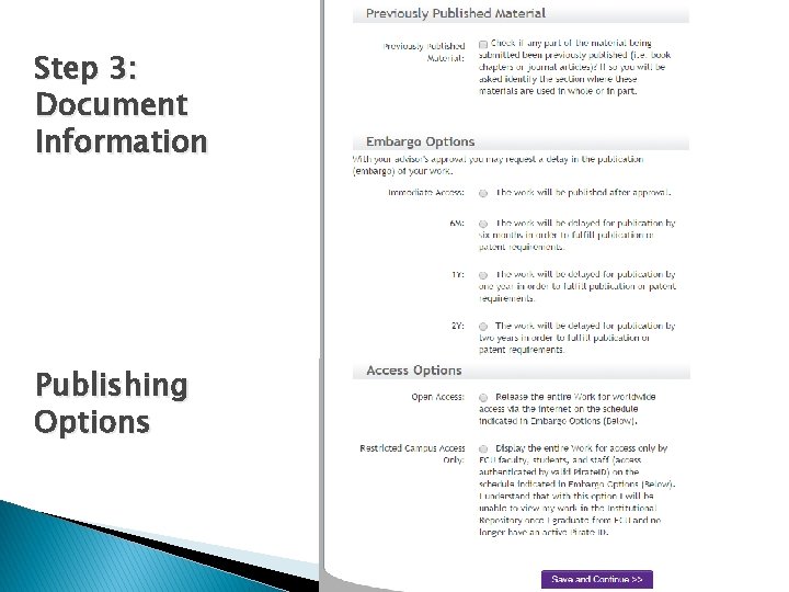 Step 3: Document Information Publishing Options 