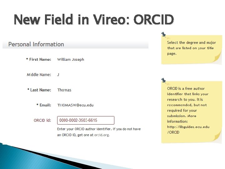 New Field in Vireo: ORCID 