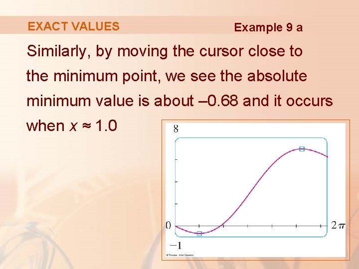 EXACT VALUES Example 9 a Similarly, by moving the cursor close to the minimum