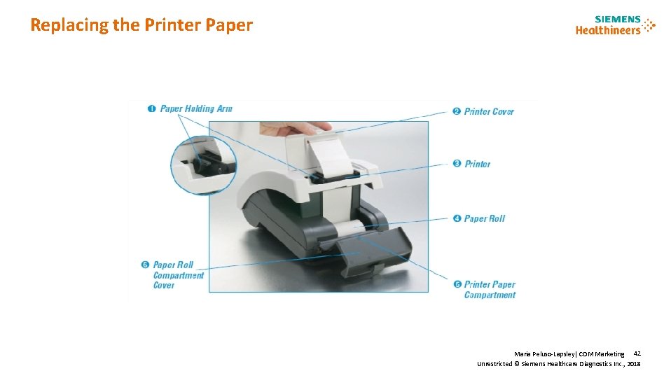 Replacing the Printer Paper Maria Peluso-Lapsley| CDM Marketing 42 Unrestricted © Siemens Healthcare Diagnostics