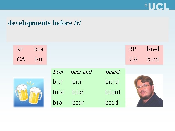 developments before /r/ RP bɪəd GA bɪrd beer and beard biːrd bɪərd bɪər bɪəd