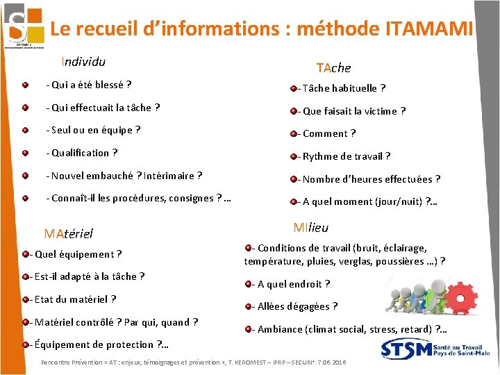 Le recueil d’informations : méthode ITAMAMI Individu - Qui a été blessé ? -