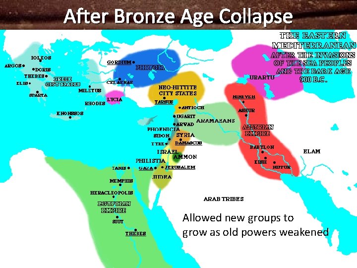 After Bronze Age Collapse Allowed new groups to grow as old powers weakened 